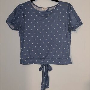 Chic Blue Floral Tie-Back Open Back Top